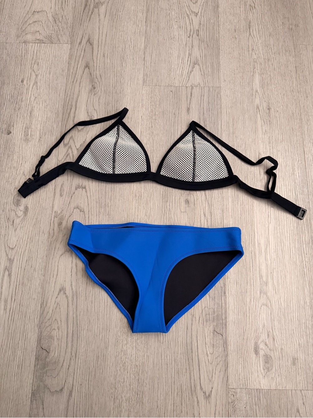 triangl swimwear Black Mesh Triangle Top & Blue Bikini Bottoms